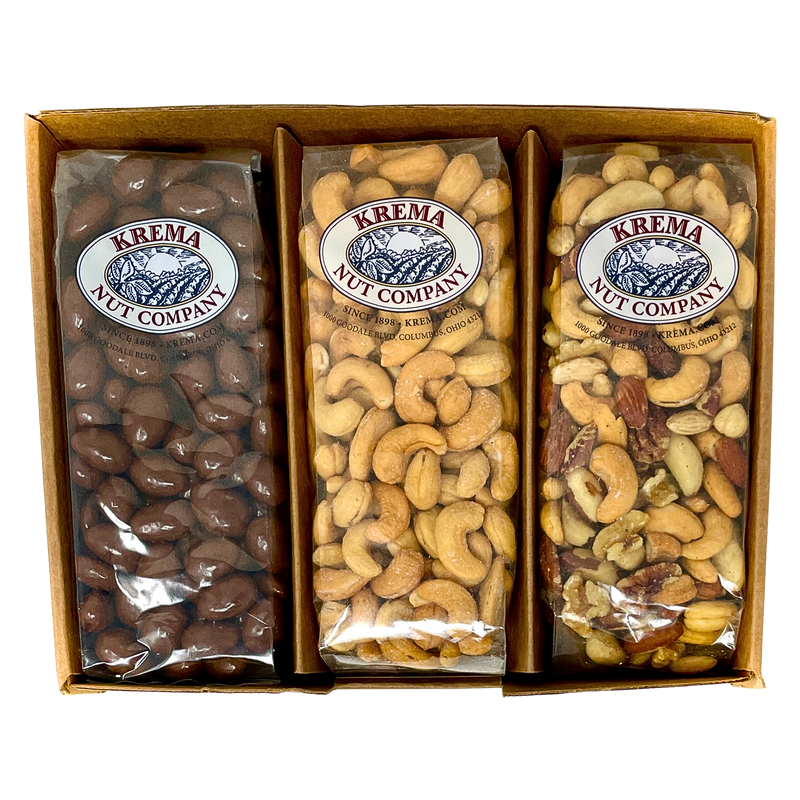 Giant Cashews, Gourmet Mixed Nuts, Milk Chocolate Almonds 3 Pack Gift Box