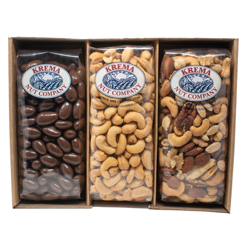 Giant Cashews, Gourmet Mixed Nuts, Milk Chocolate Almonds 3 Pack Gift Box